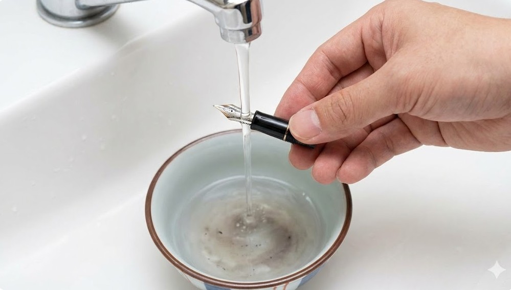 万年筆のインク詰まりを治すぬるま湯洗浄の手順